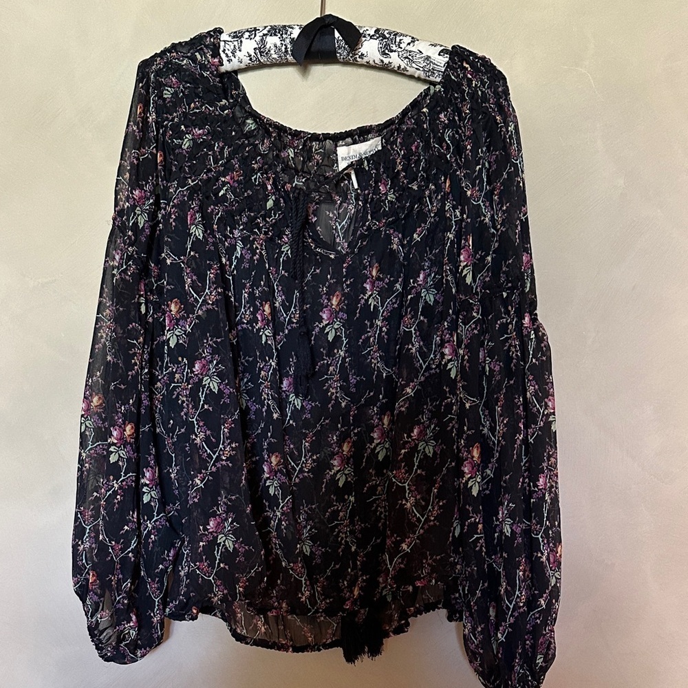 Denim & Supply Ralph Lauren Black Boho Floral Blouse size M